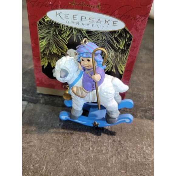 Hallmark 1997 playful Shepherd ornament Xmas Decor rocking horse - Picture 1 of 4